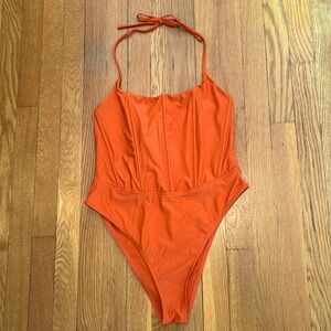 NWT sexy Club L London Corset Halter one piece swim suit in burnt orange